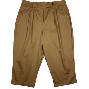 Anthropologie Exquise Pleated Cropped Pants Women 2X Cedar Brown Officecore Chic